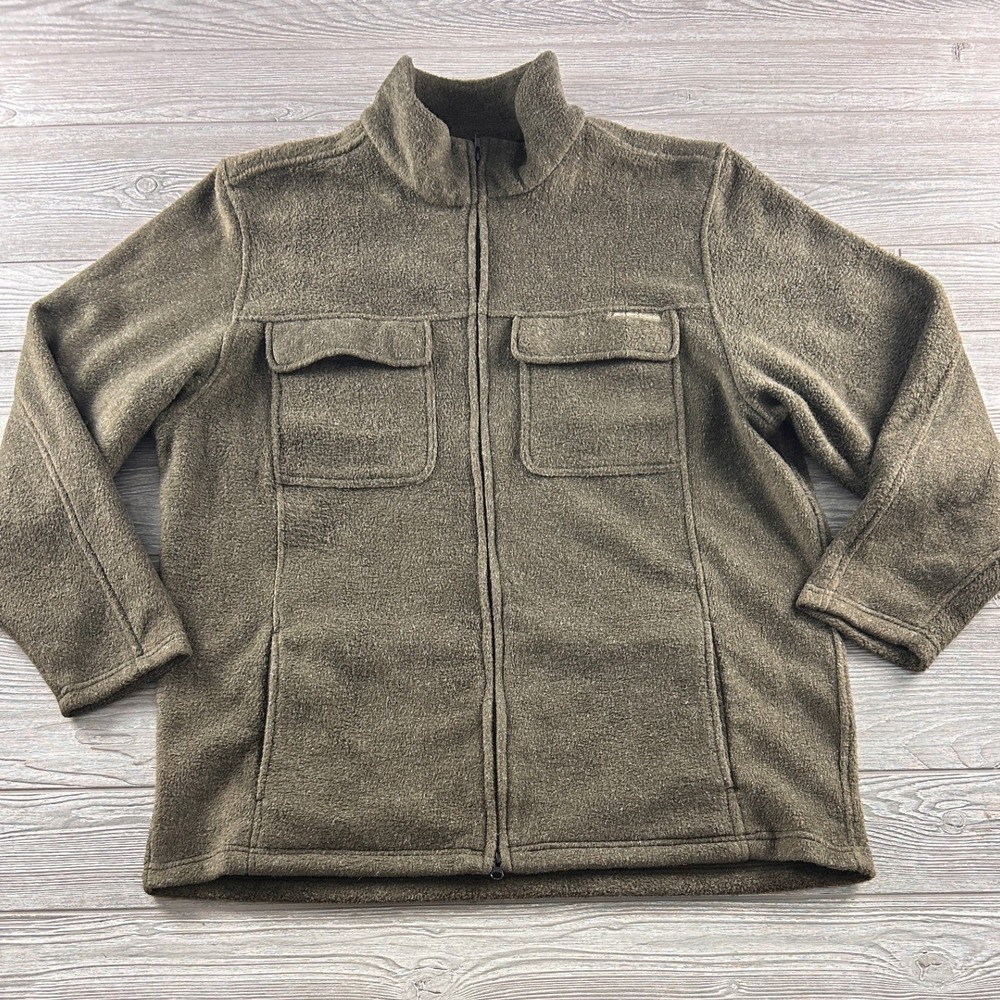 ExOfficio Mens XXL Full Zip Fleece Jacket Olive Green Mock Neck Pockets 388